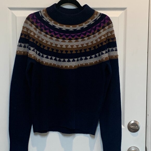 Theory Wm's Fair Isle Wool & Cashmere Sweater - Navy Small #0574 - Picture 4 of 7